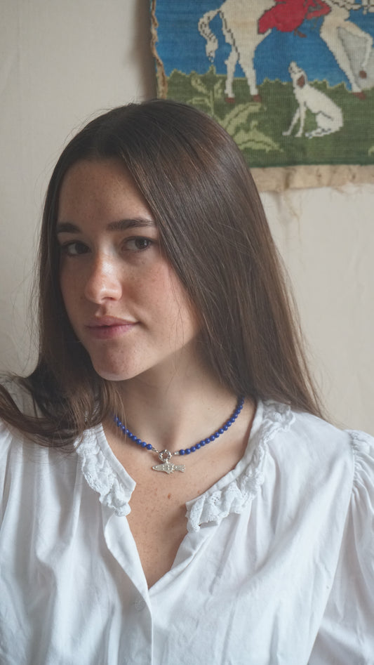 Lapis Lazuli Beaded chain & Silver Clasp