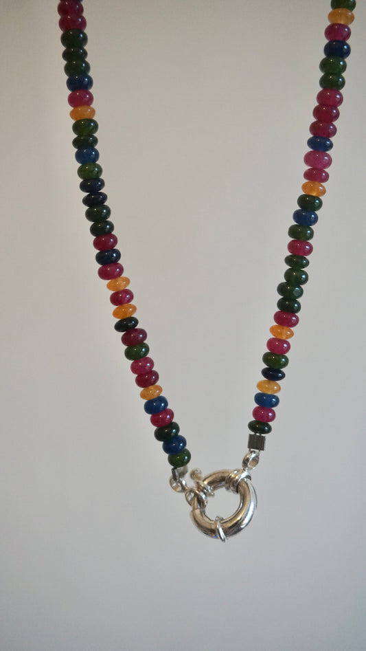 Multicolour Jade Beaded chain & Silver Clasp