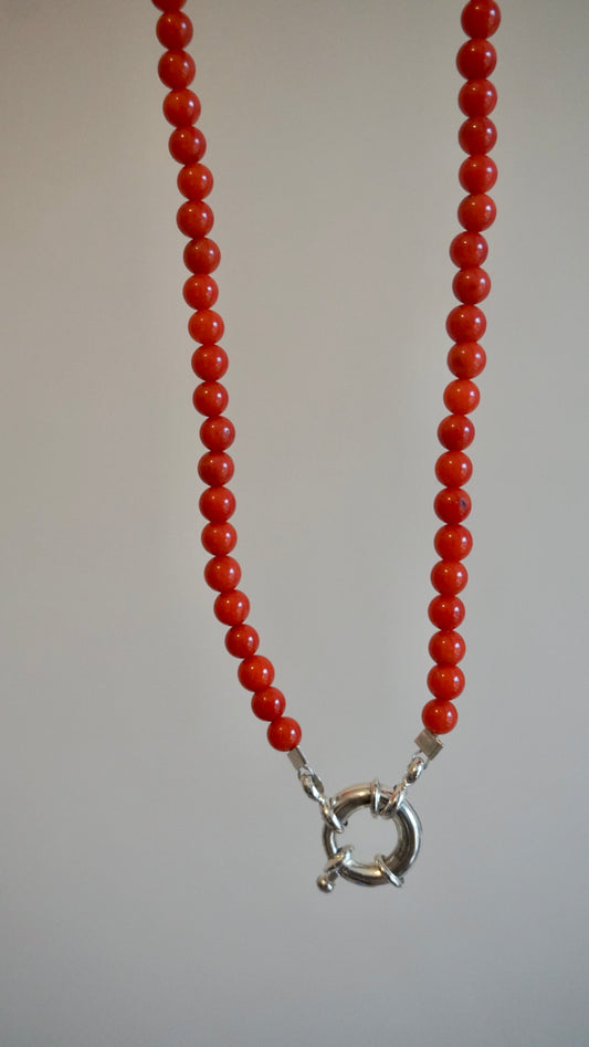 Coral Beaded Chain & Silver Clasp