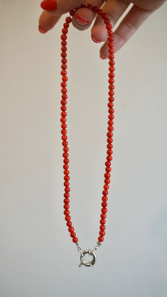 Coral Beaded Chain & Silver Clasp