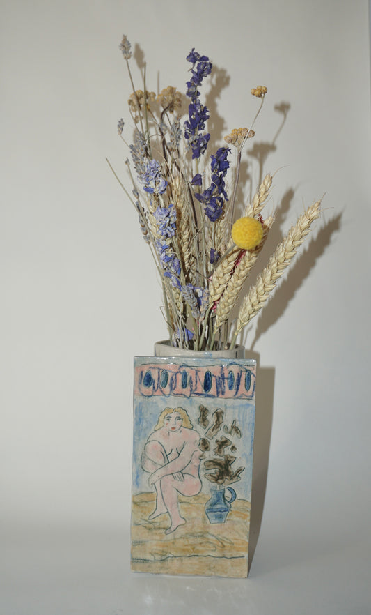 Woman Surrounded by Flowers Vase