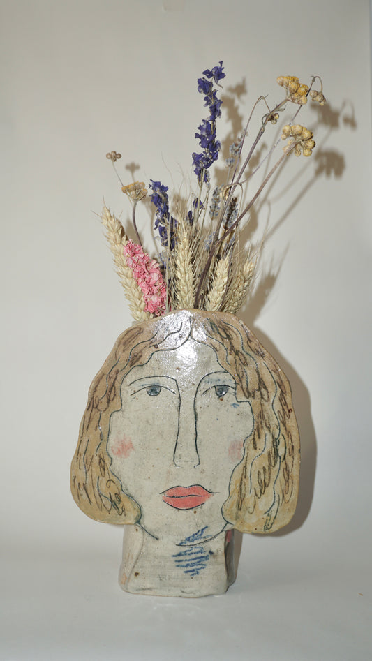 Hand-Built Lady Face Vase